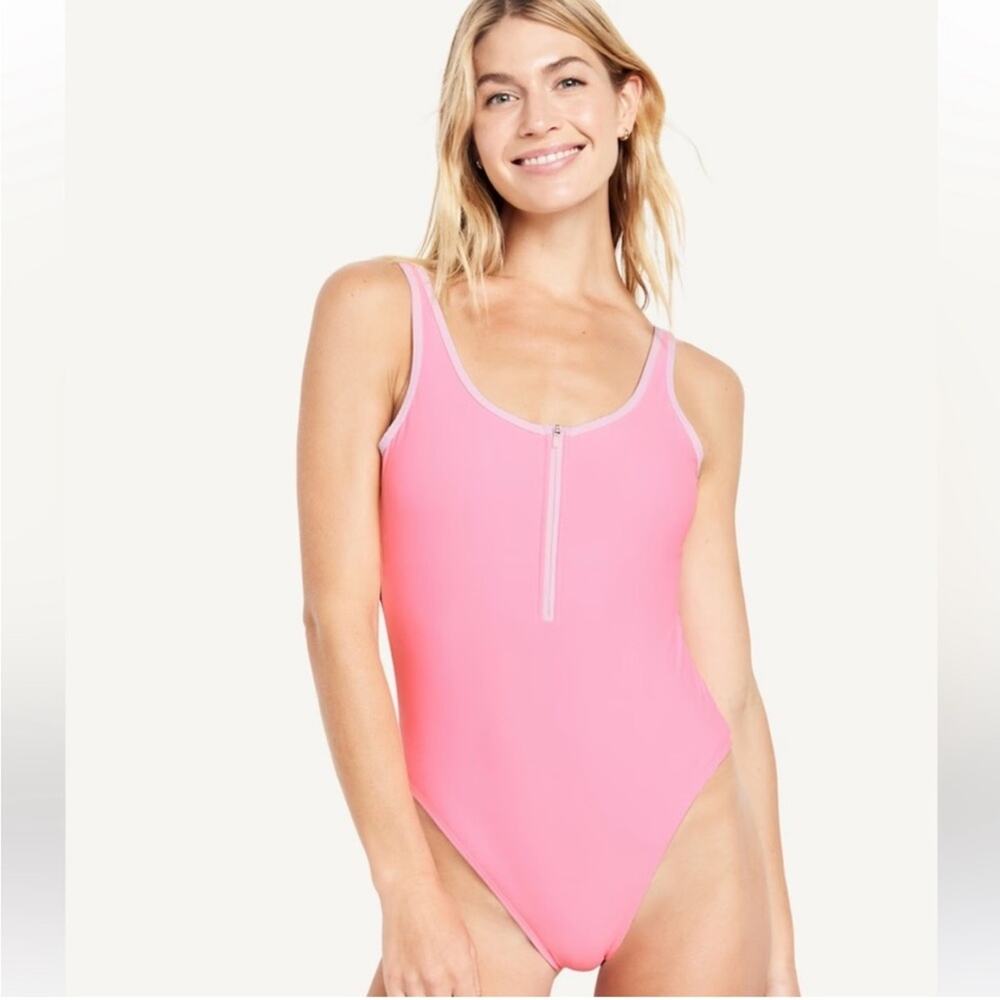 Old Navy Half Zip One Piece Swimsuit in Pink - Size S